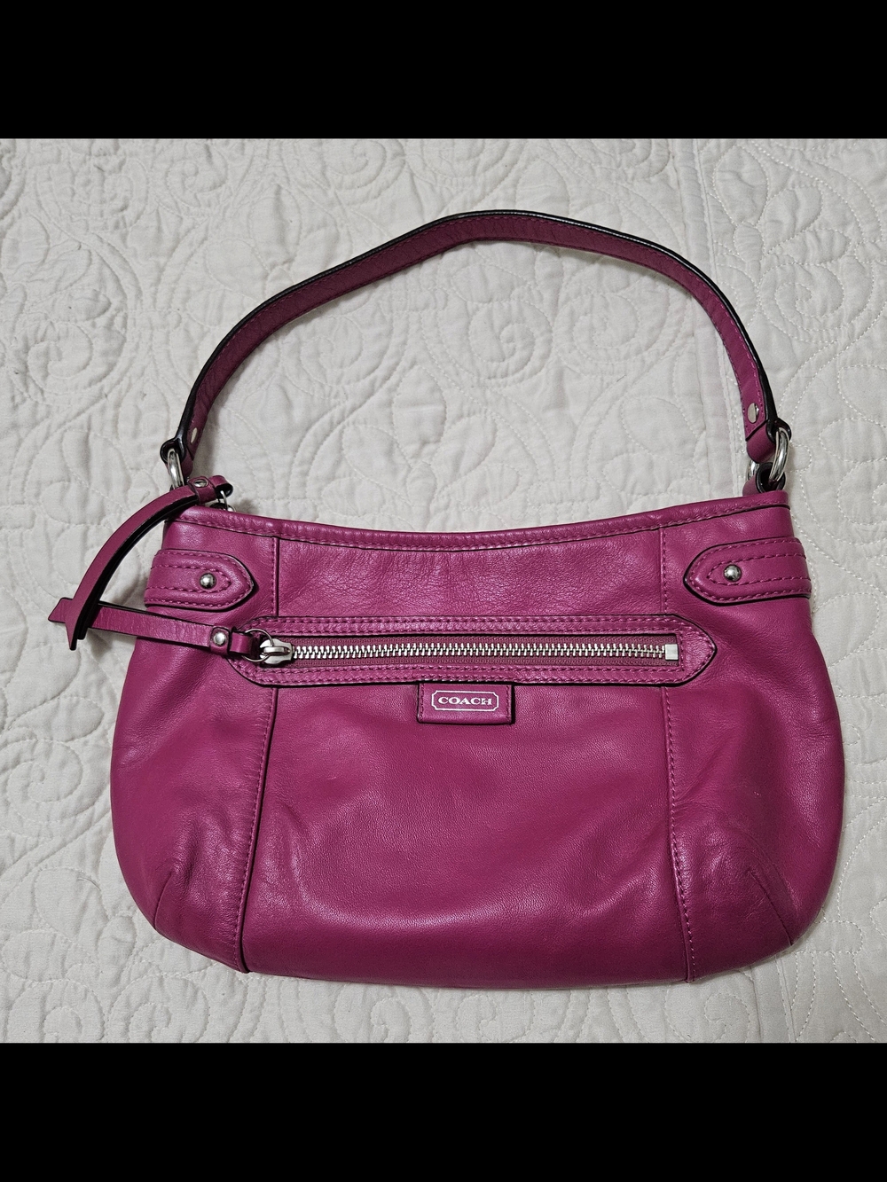 Coach Fuchsia Leather Shoulder Bag with Silver Hardware